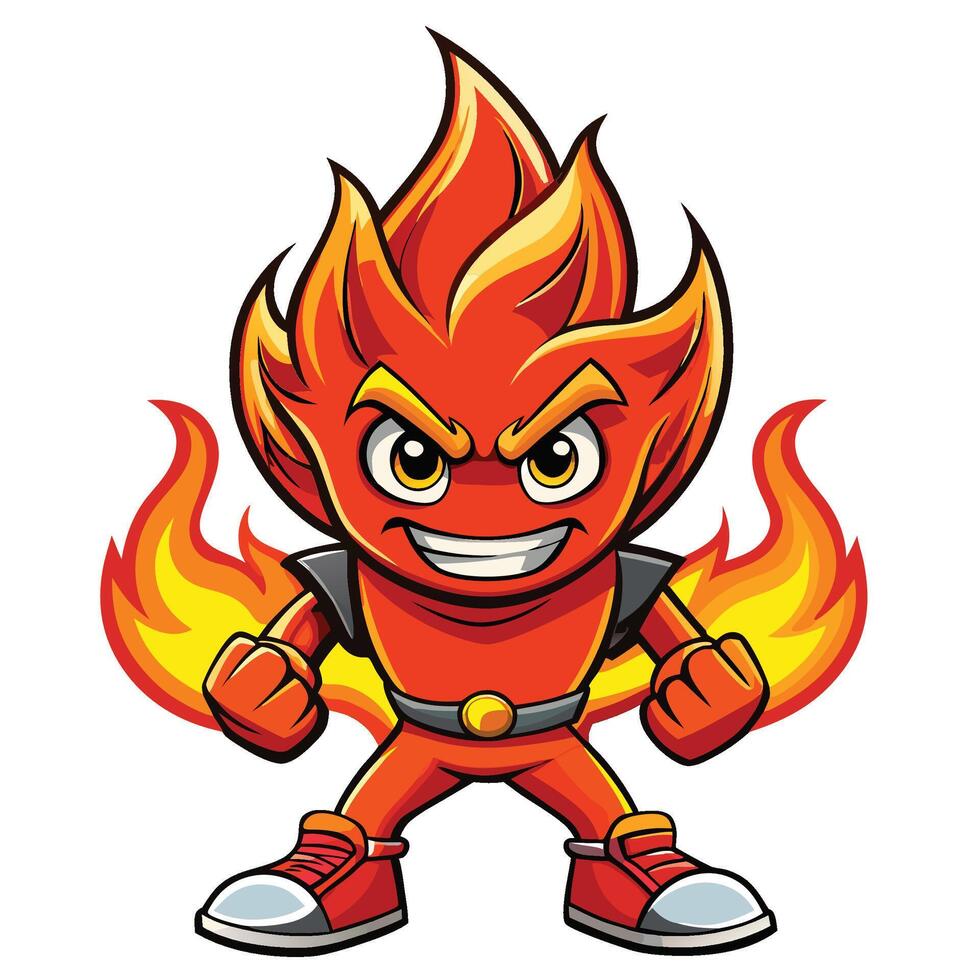 a cartoon fire character with a red face and black hair vector