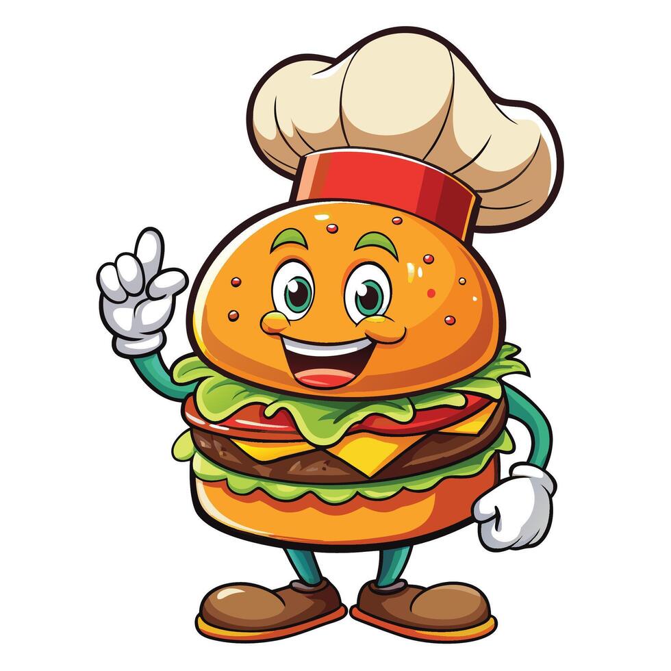 Happy burger chef character vector