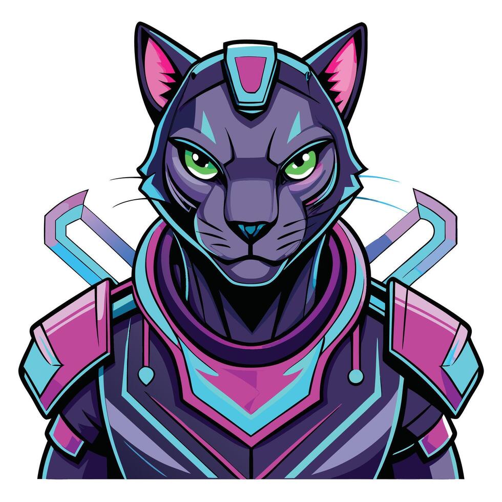 Futuristic cat warrior with armor and swords vector