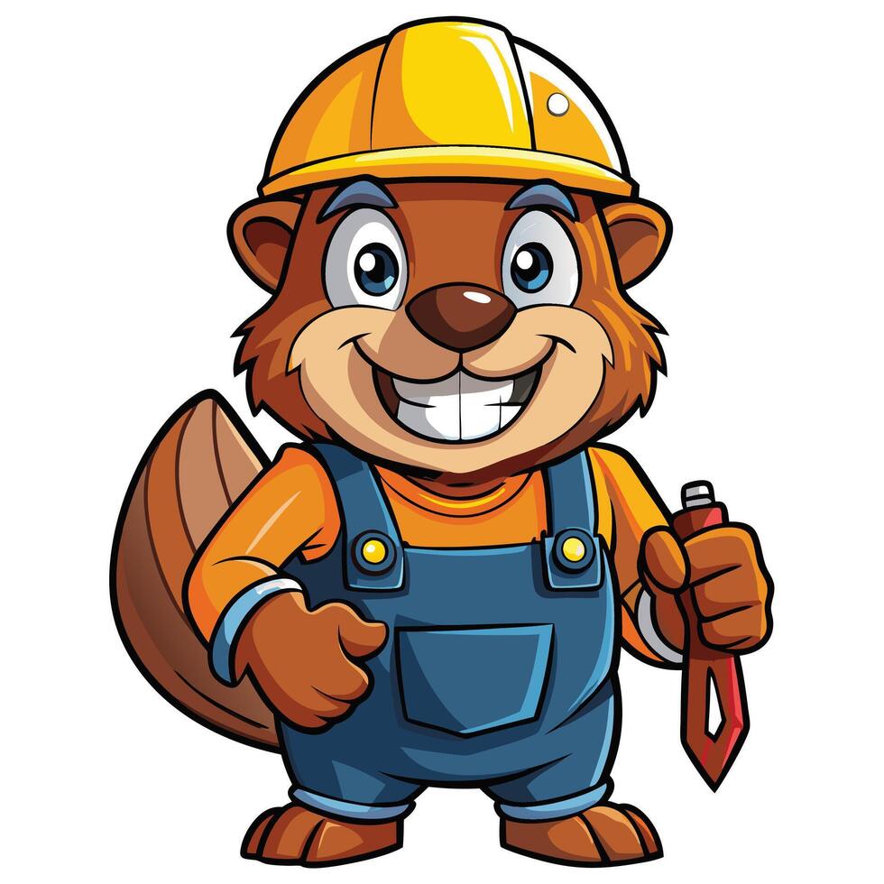 Cartoon beaver construction worker vector