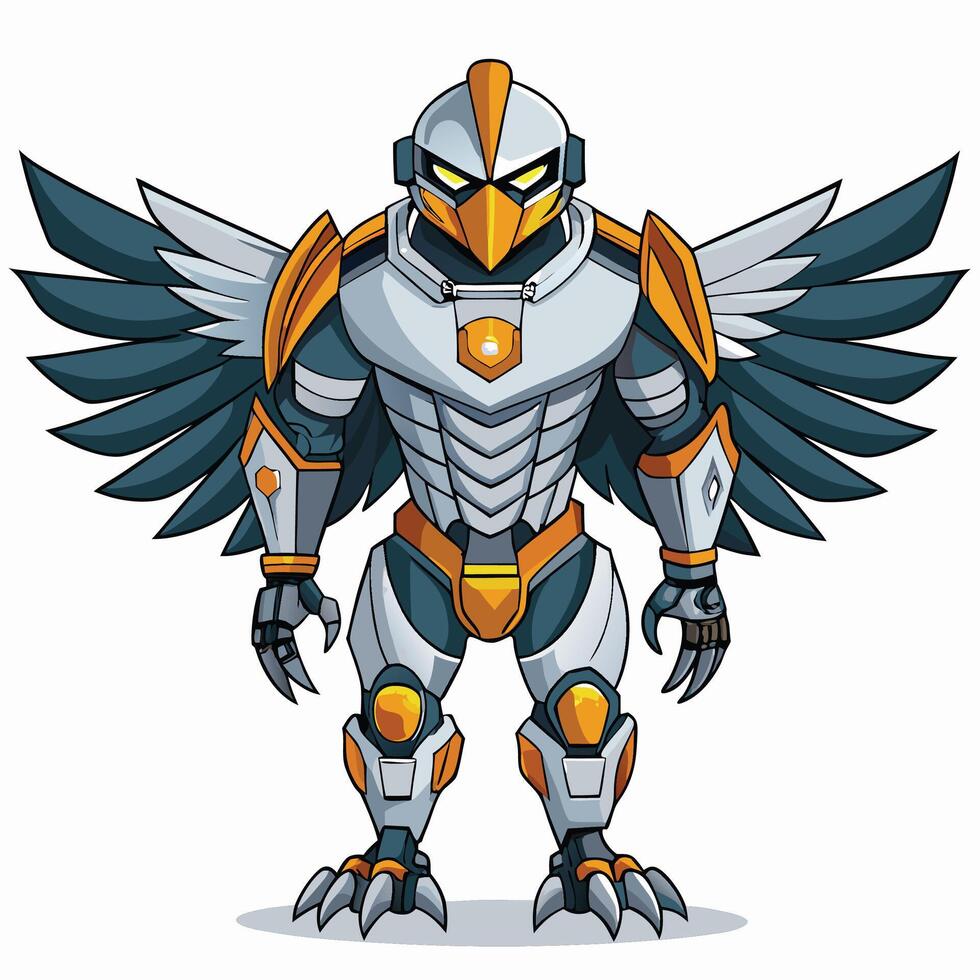 Bird-like robot with armor and wings vector
