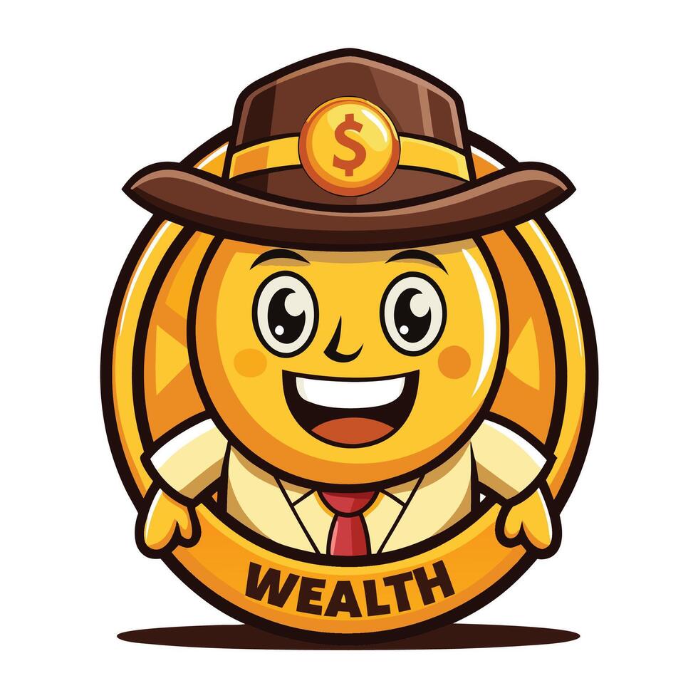 Wealthy character with a cowboy hat and dollar sign, smiling, wearing a suit and tie vector