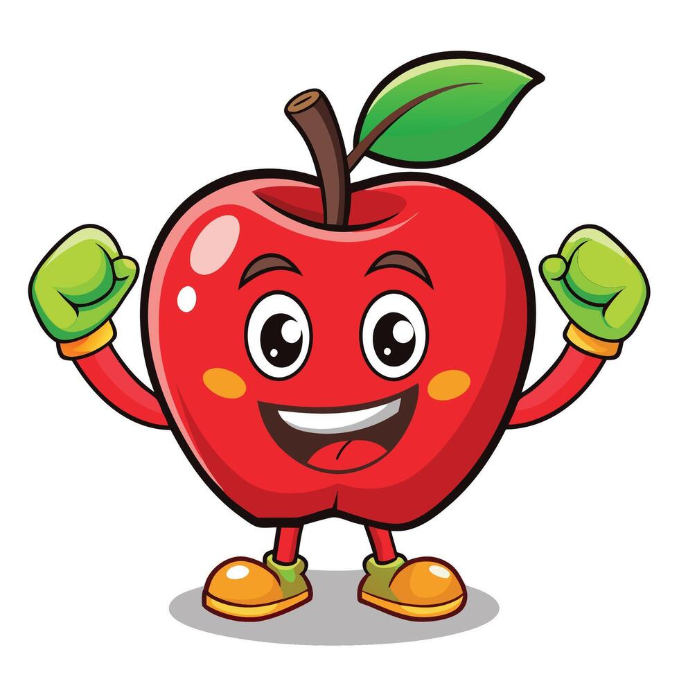 Cartoon apple character with boxing gloves vector