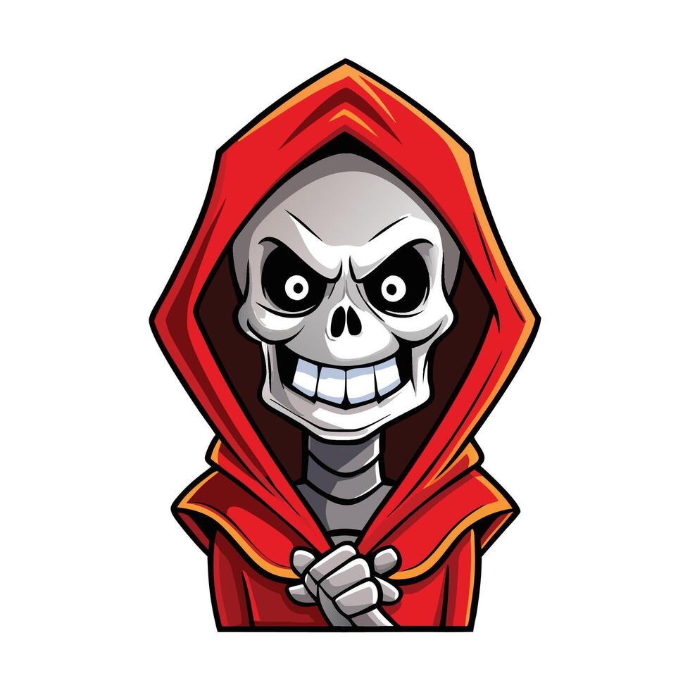Angry skeleton in red hooded robe vector