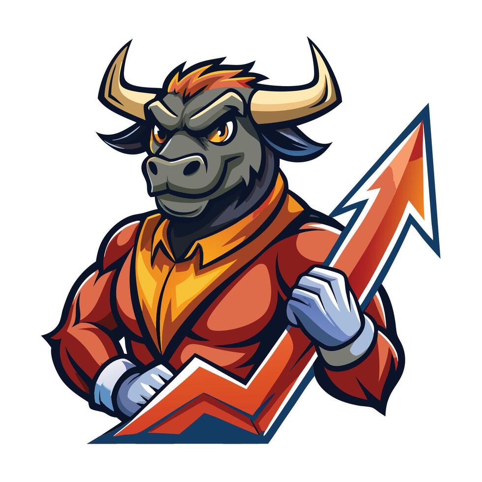 Bull Mascot with Rising Trend Arrow vector
