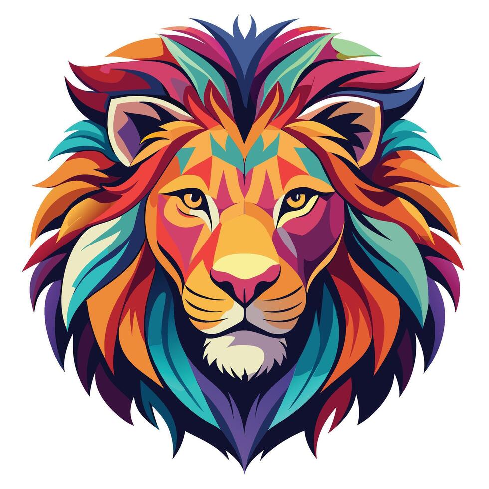 Vibrant lion head graphic art vector