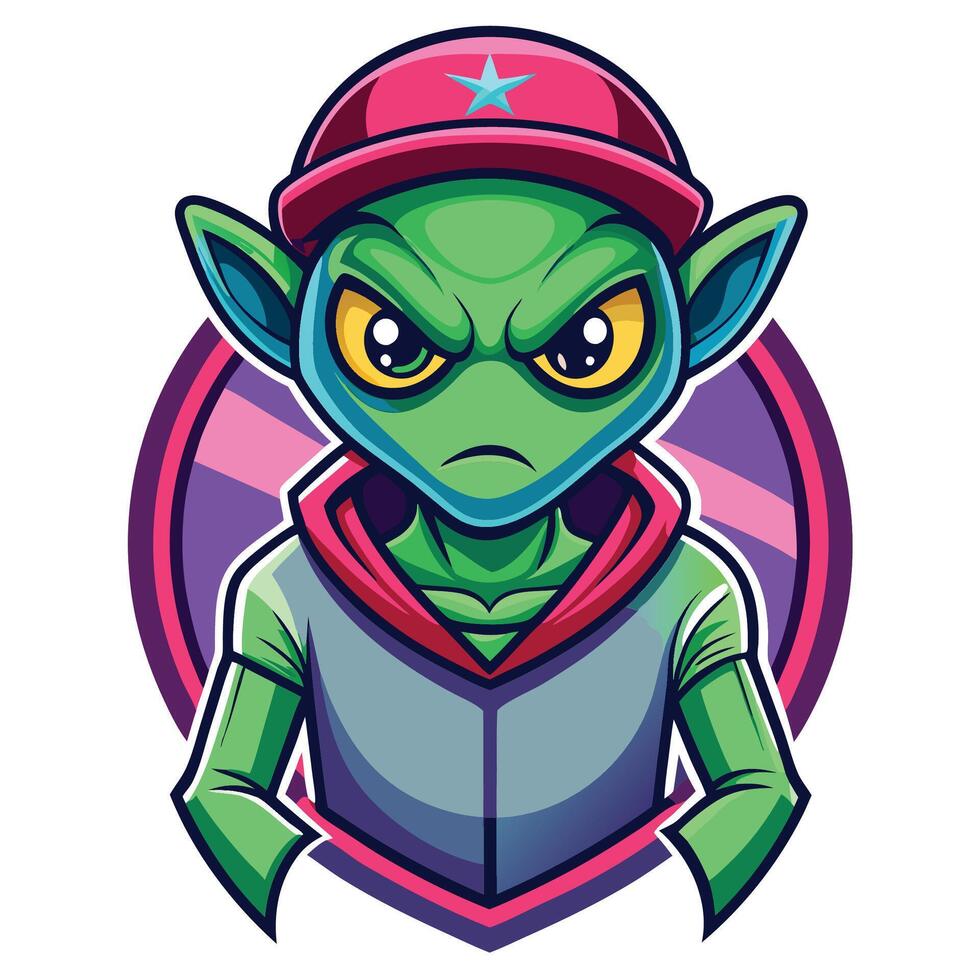 Angry alien in a cap vector