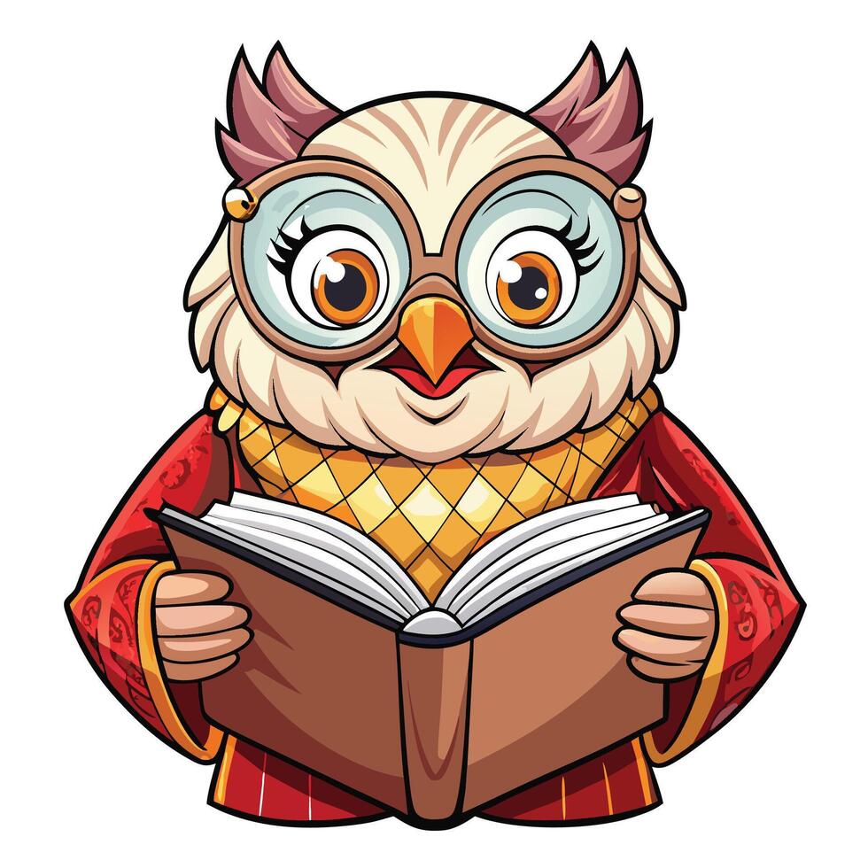 Wise Owl Reading a Book vector