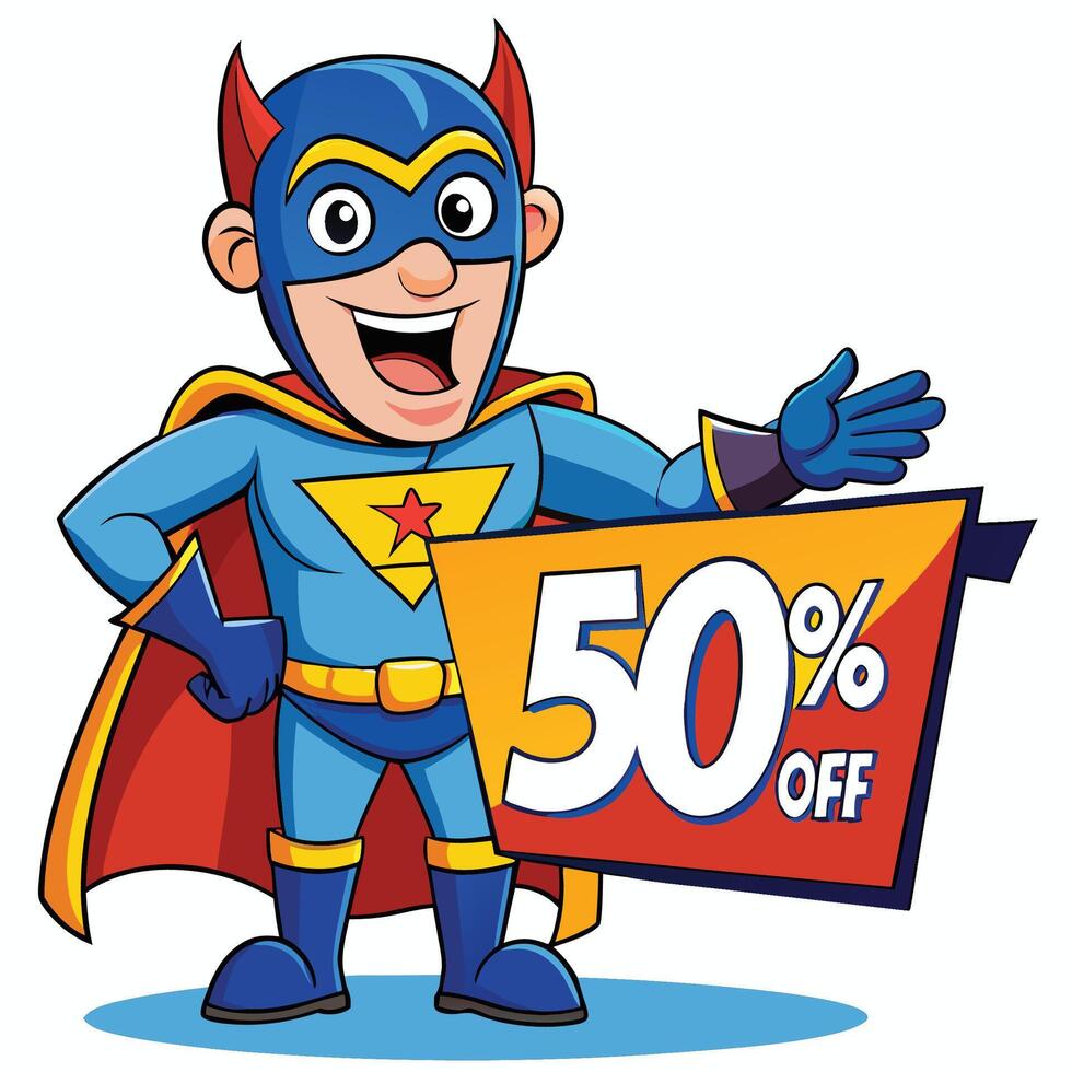 Superhero Character Promoting a Off Sale vector
