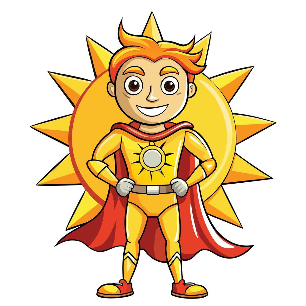 Smiling sun superhero with cape vector