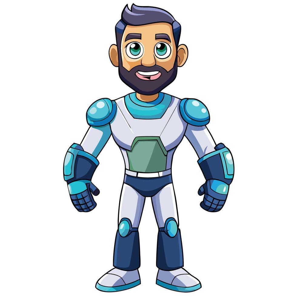 Smiling cartoon character in futuristic armor vector