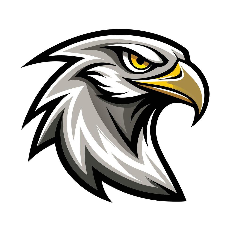 an eagle head with yellow eyes on white background vector