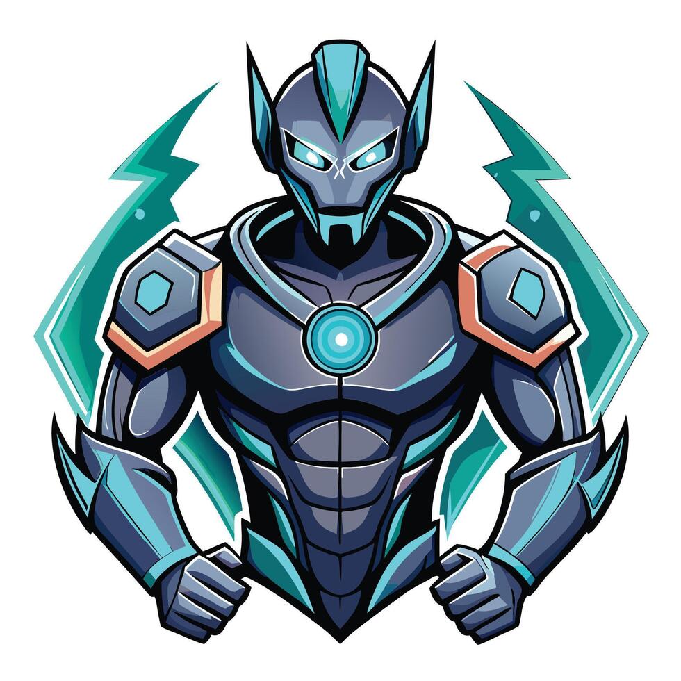 Powerful futuristic robot character vector