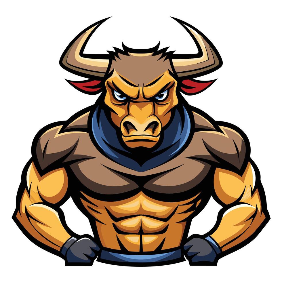 Powerful bull mascot with muscles vector
