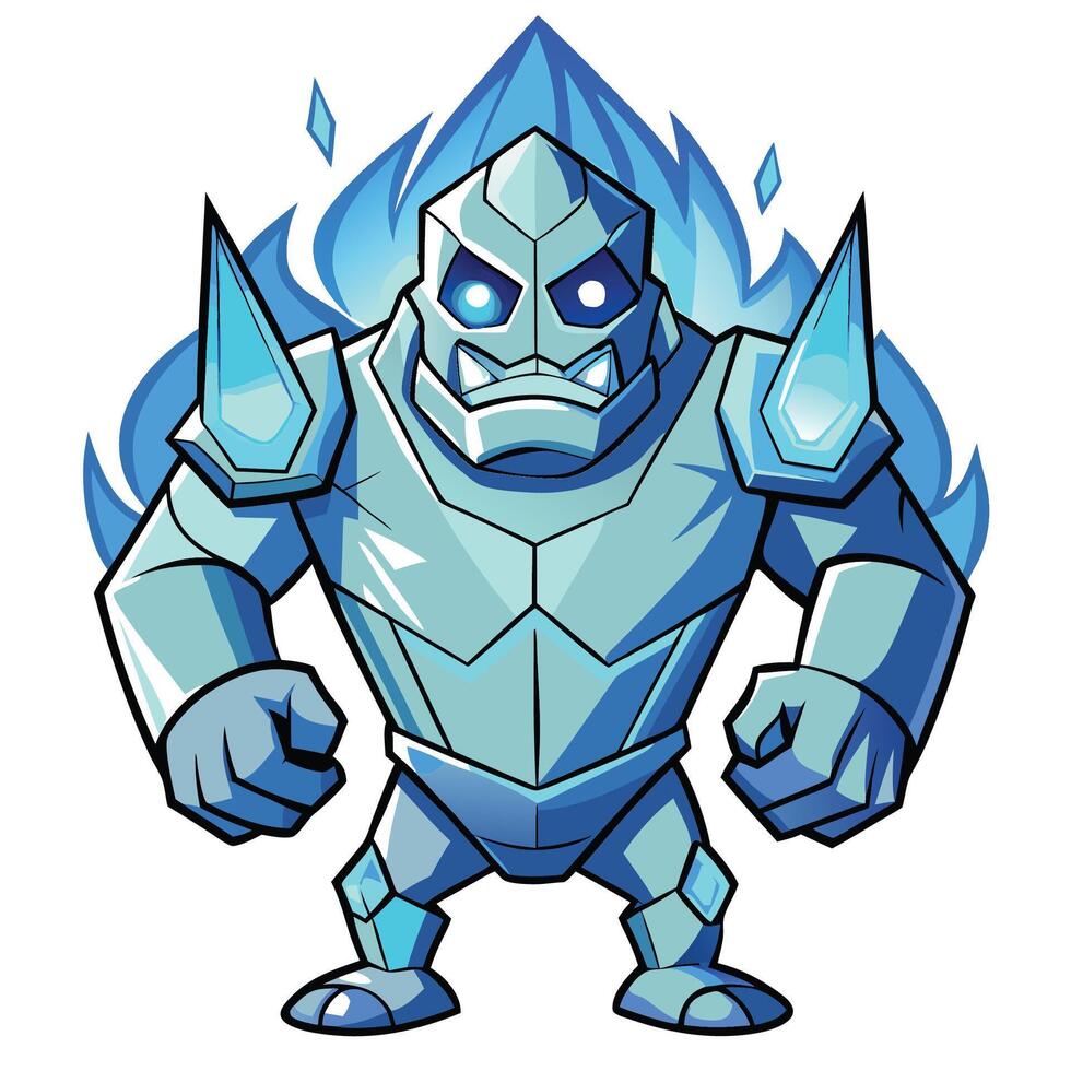Powerful, icy, armored creature with crystal-like flames vector