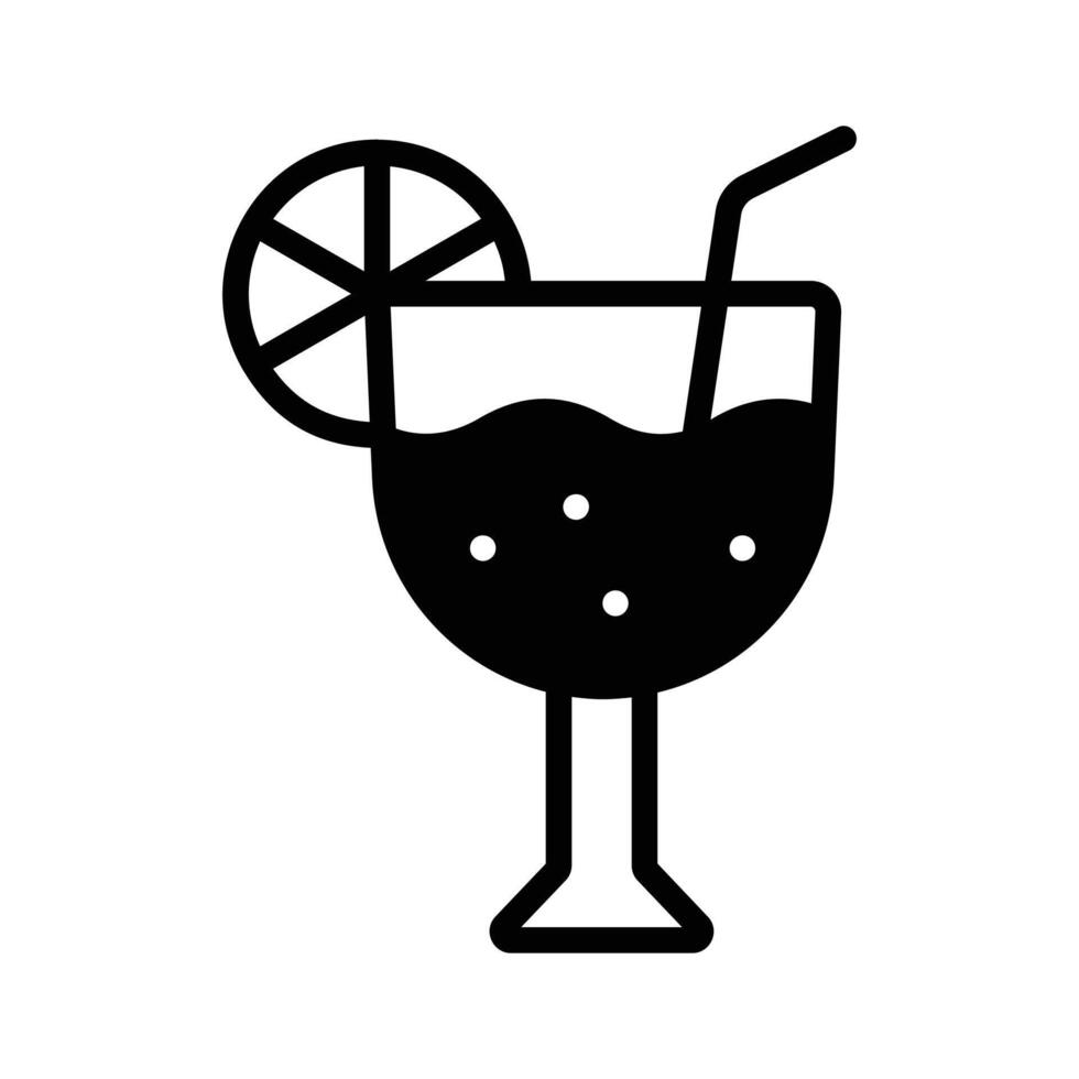 A cocktail glass with a slice of lemon, symbolizing beach vacations.. . vector