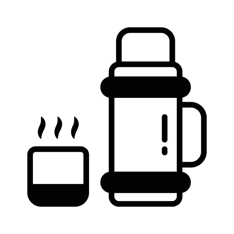 A thermos flask representing hot beverages for travel and outdoor adventures. vector