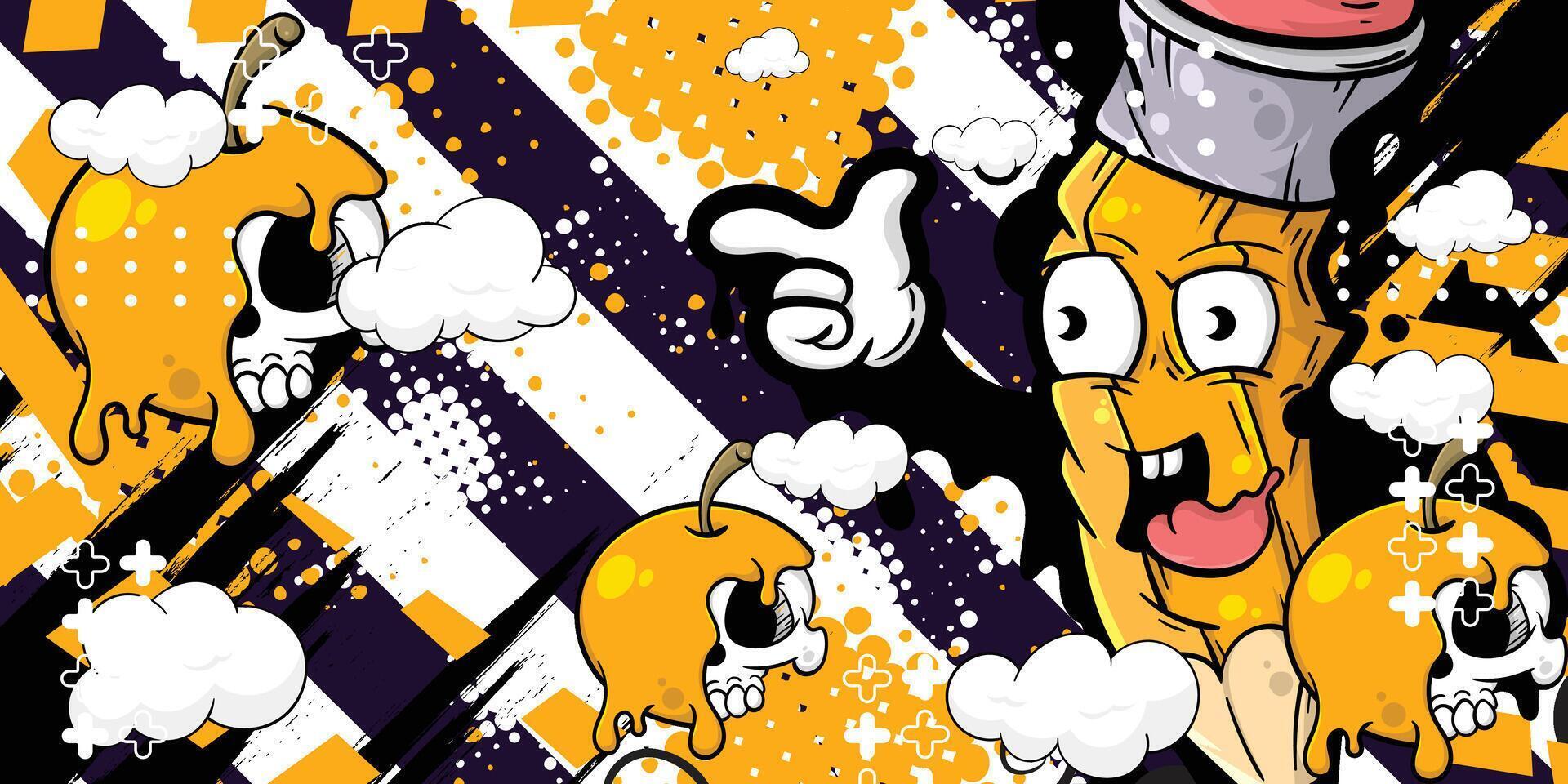 Abstract background design with graffiti pencil and skull object vector