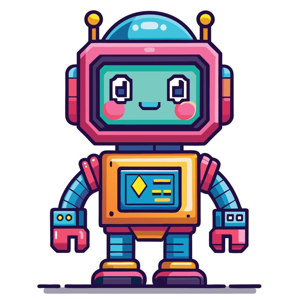 Cute robot character with vibrant colors vector