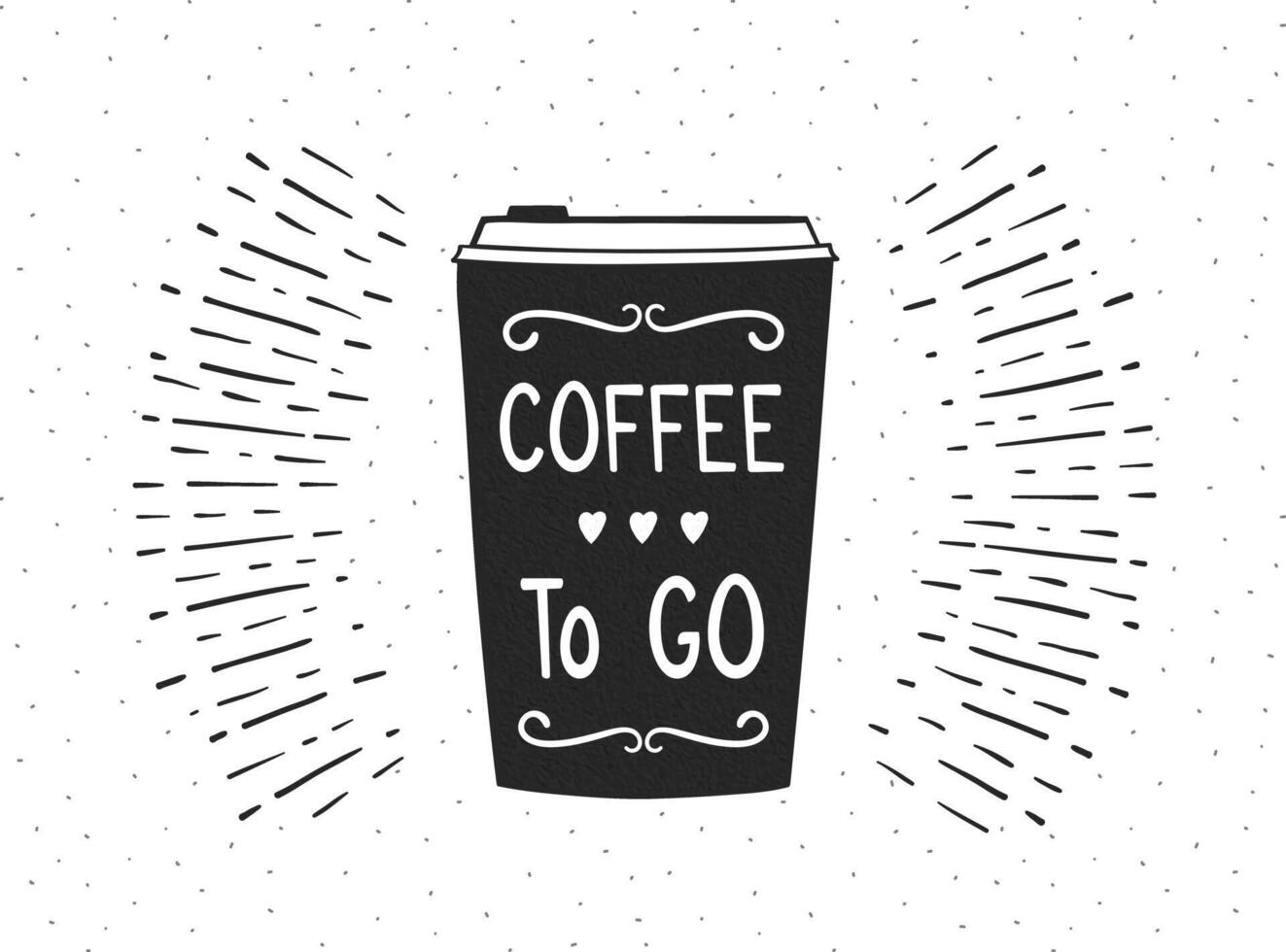 Hand drawn take away coffee cup on retro background with sunburst vector