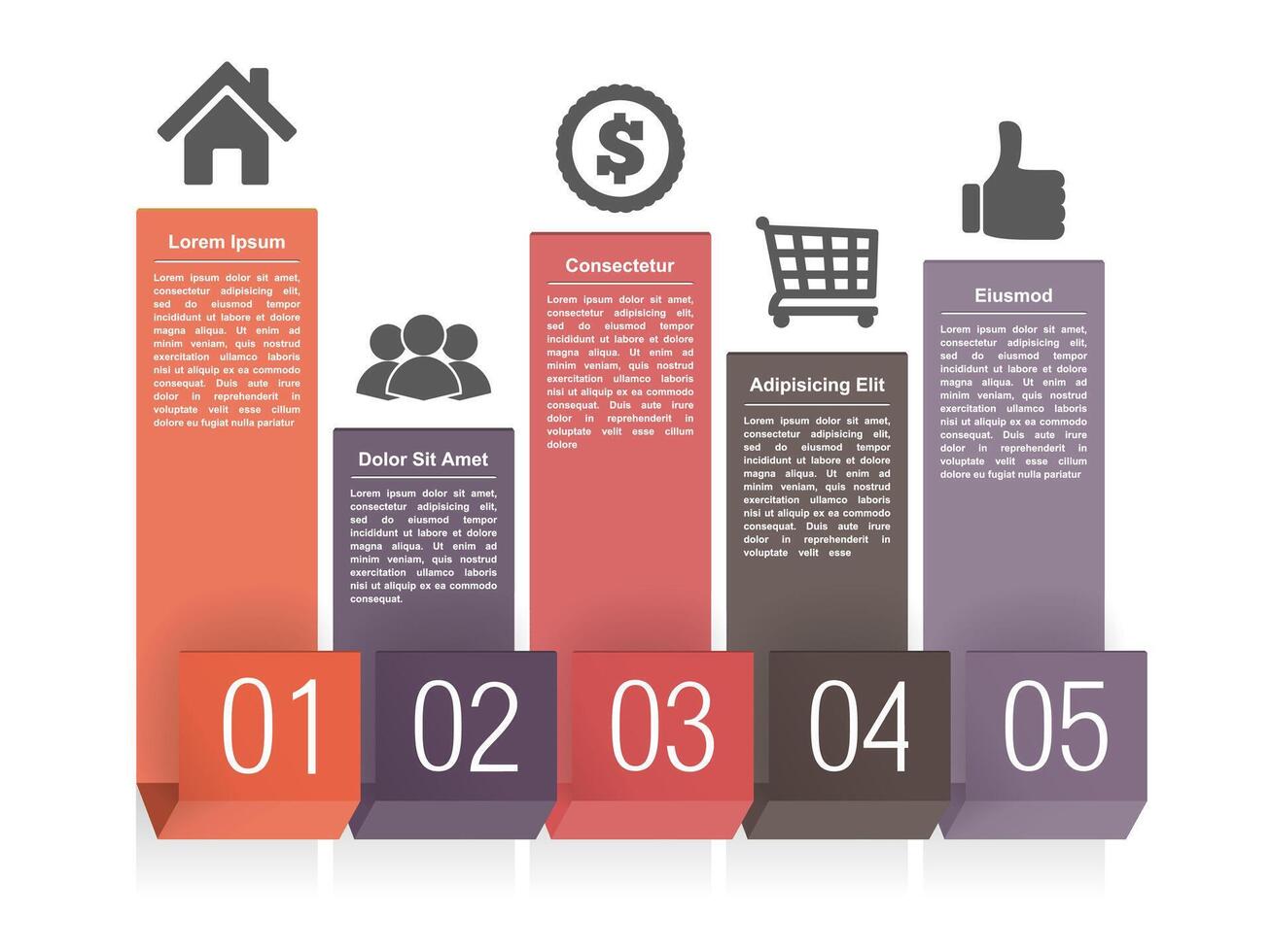 Chart template with numbers, icons and text vector