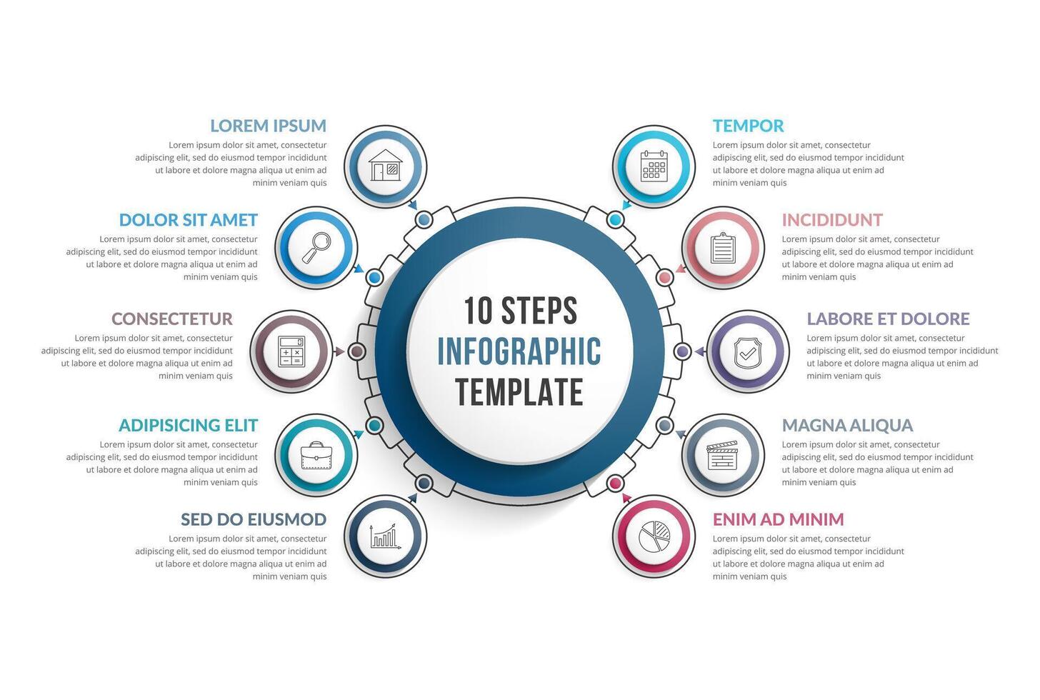 Infographic template with 10 steps or options, workflow, process diagram vector