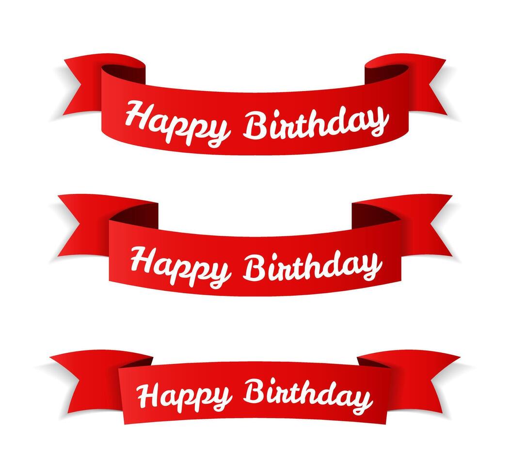 Red ribbon banners with 'happy birthday' congratulation vector