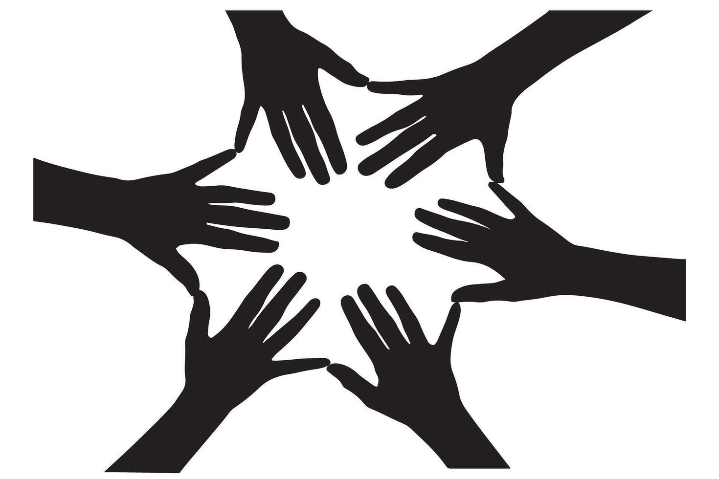 Silhouette Hands Joined in a Circle, Symbolizing Unity and Collaboration Black and White vector