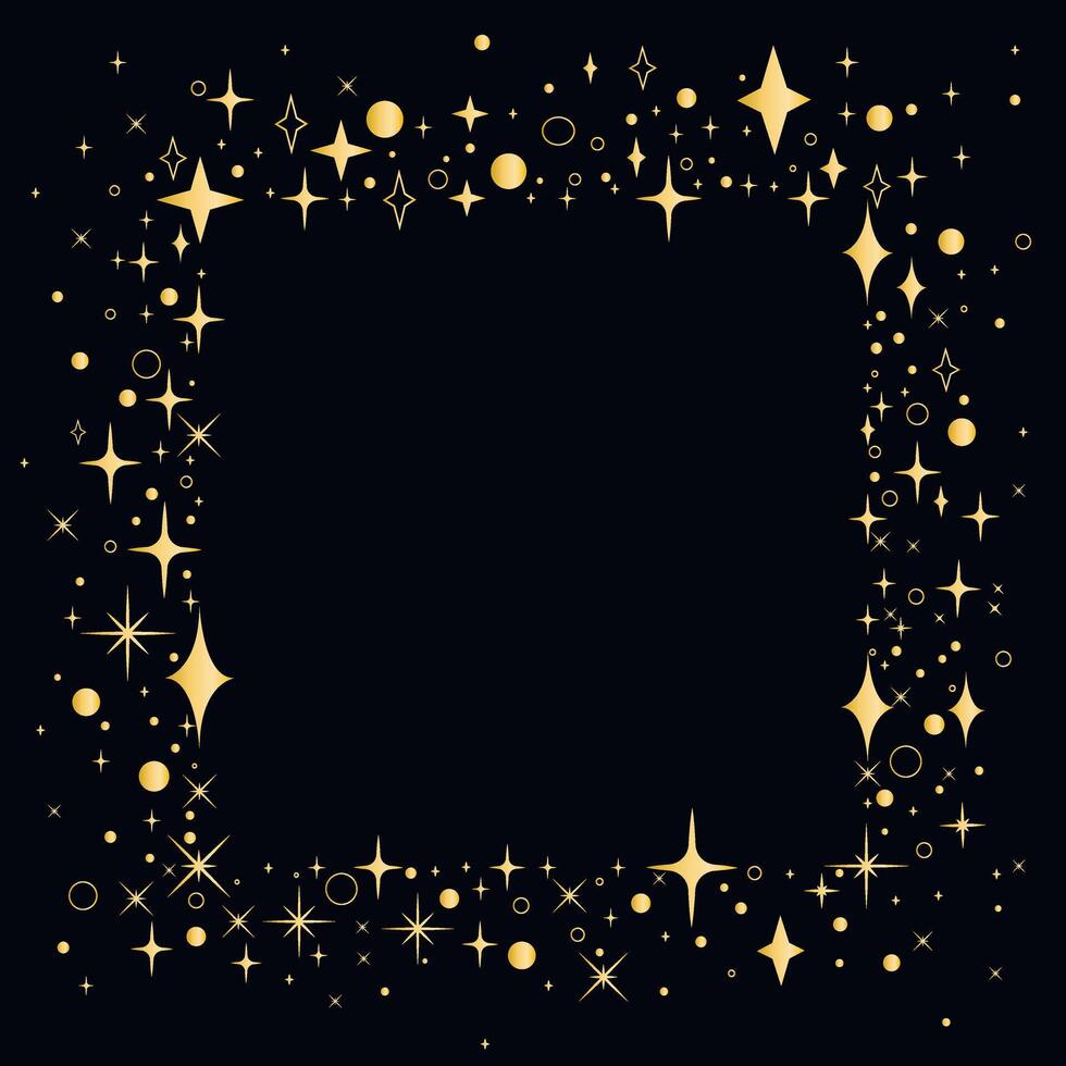 Square frame of golden stars and sparkles vector