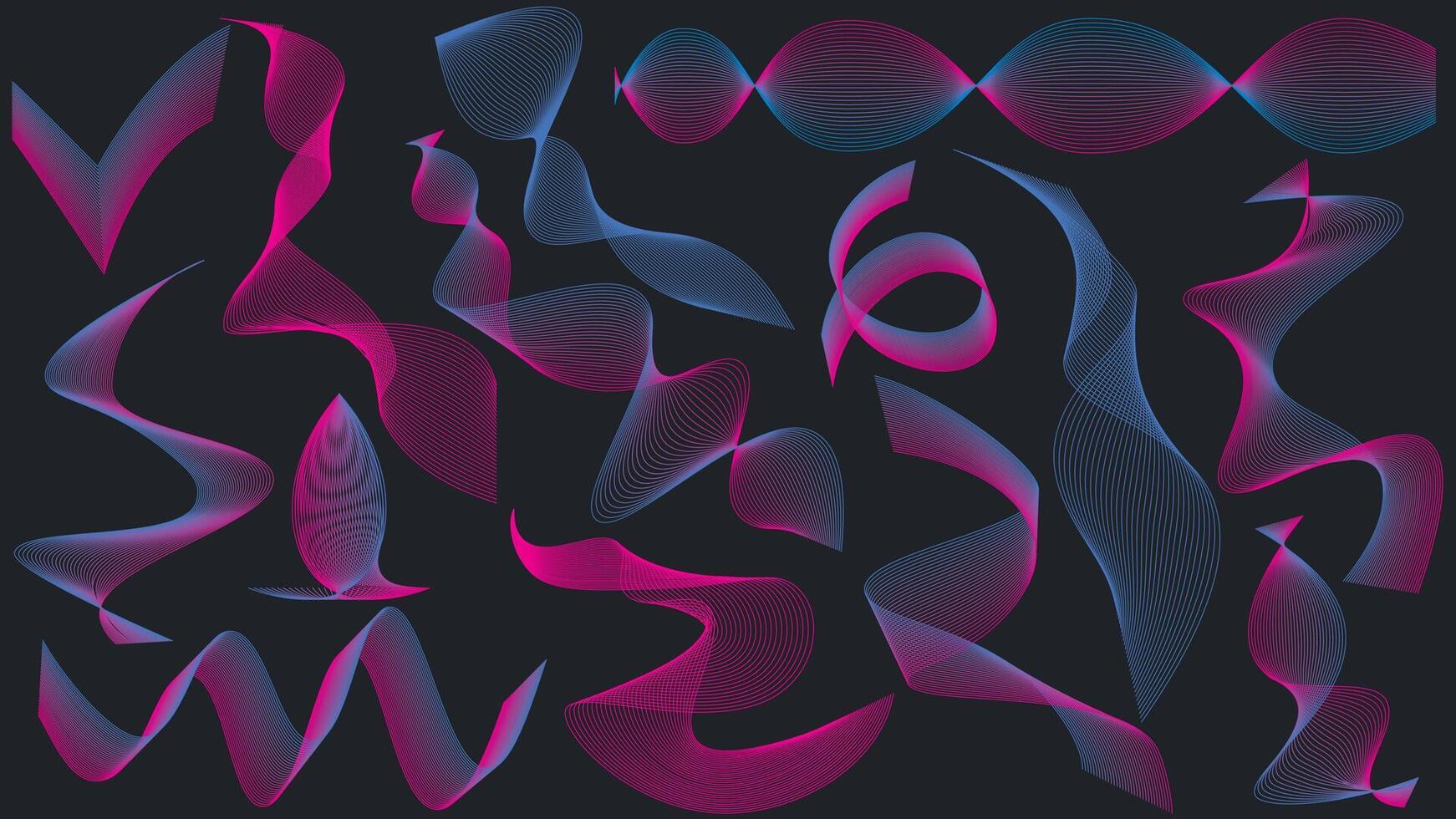 Pink and blue neon waves set vector