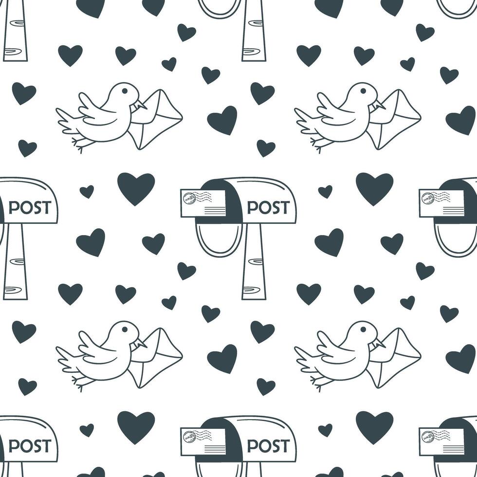 Seamless pattern with illustration of dove carrying letter vector