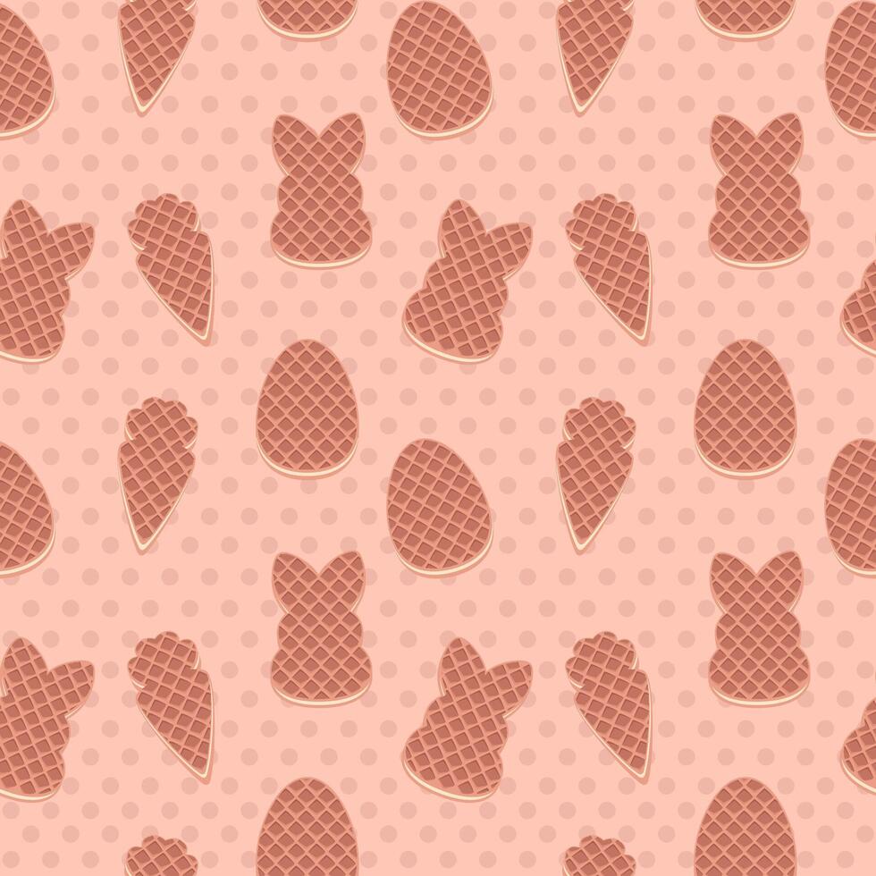 Seamless patterns of the waffles, Easter symbols cookies. light pink background for fabric, print, textile, game, wallpaper or more... vector