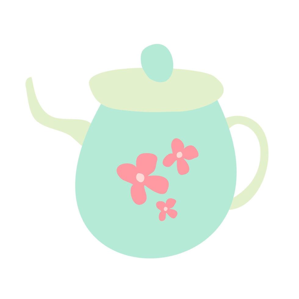 Retro Tea Kettle with Colorful Floral Print and Ergonomic Handle vector