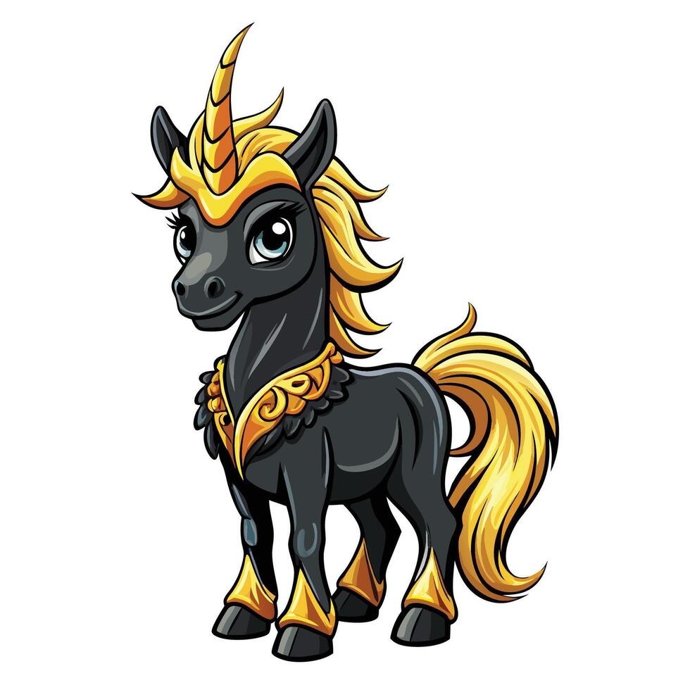 a cartoon unicorn with golden mane and tail vector