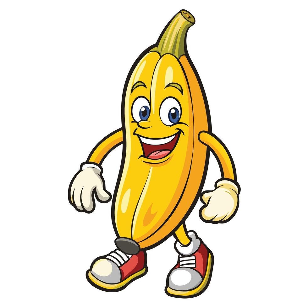 Cheerful banana cartoon character vector