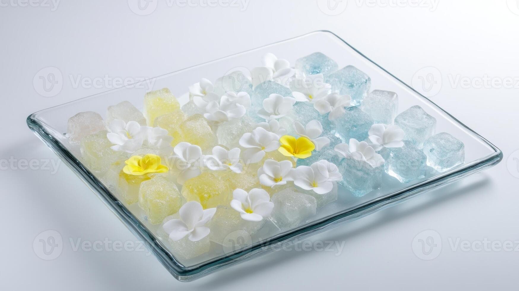 Decorative jelly dessert with edible flowers displayed on a clear glass platter for a special event photo