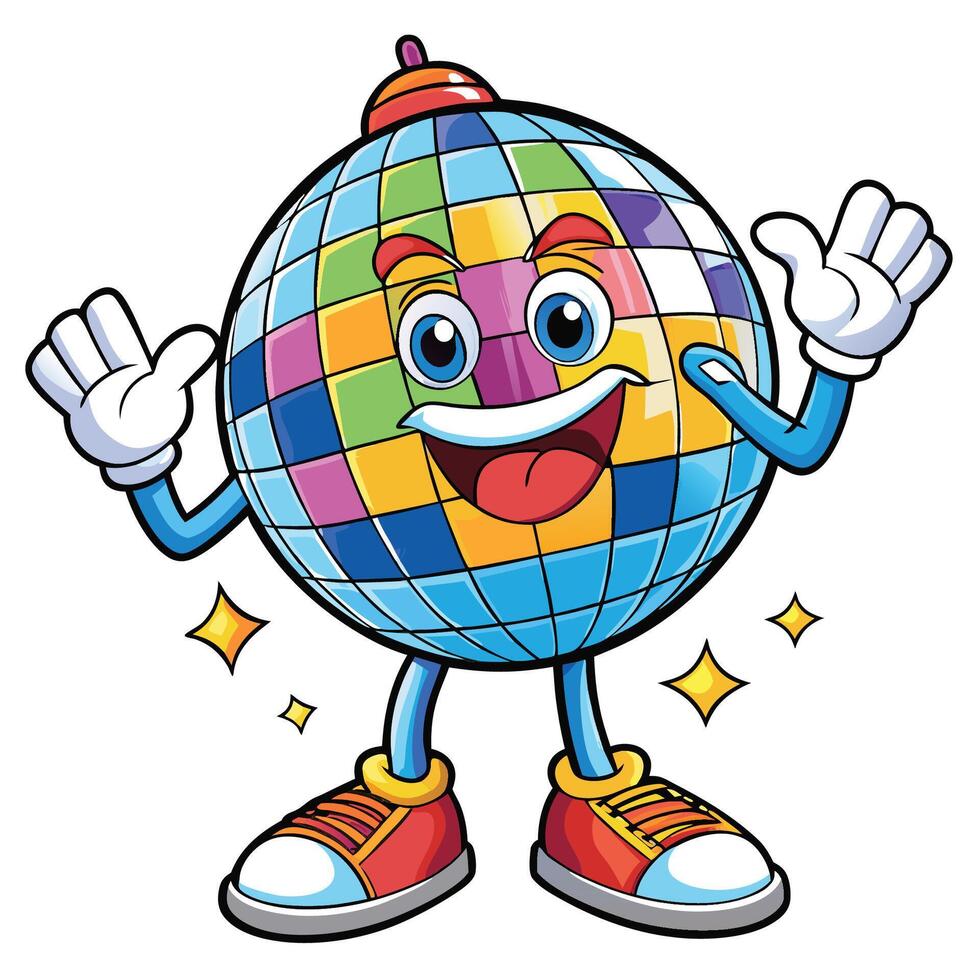 Happy disco ball character white background vector