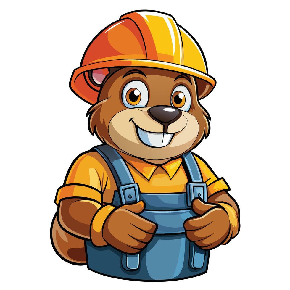 a cartoon beaver wearing a hard hat and overalls vector
