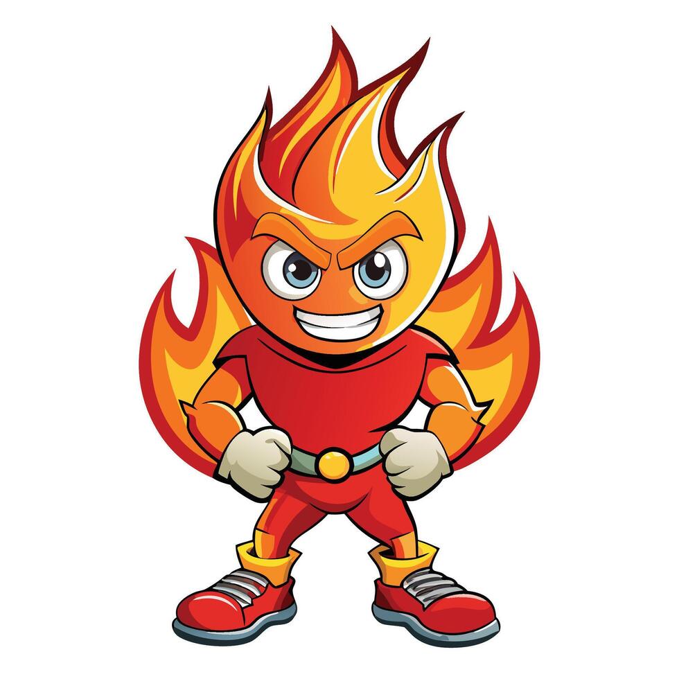 a cartoon fireman character with a red shirt and red pants vector
