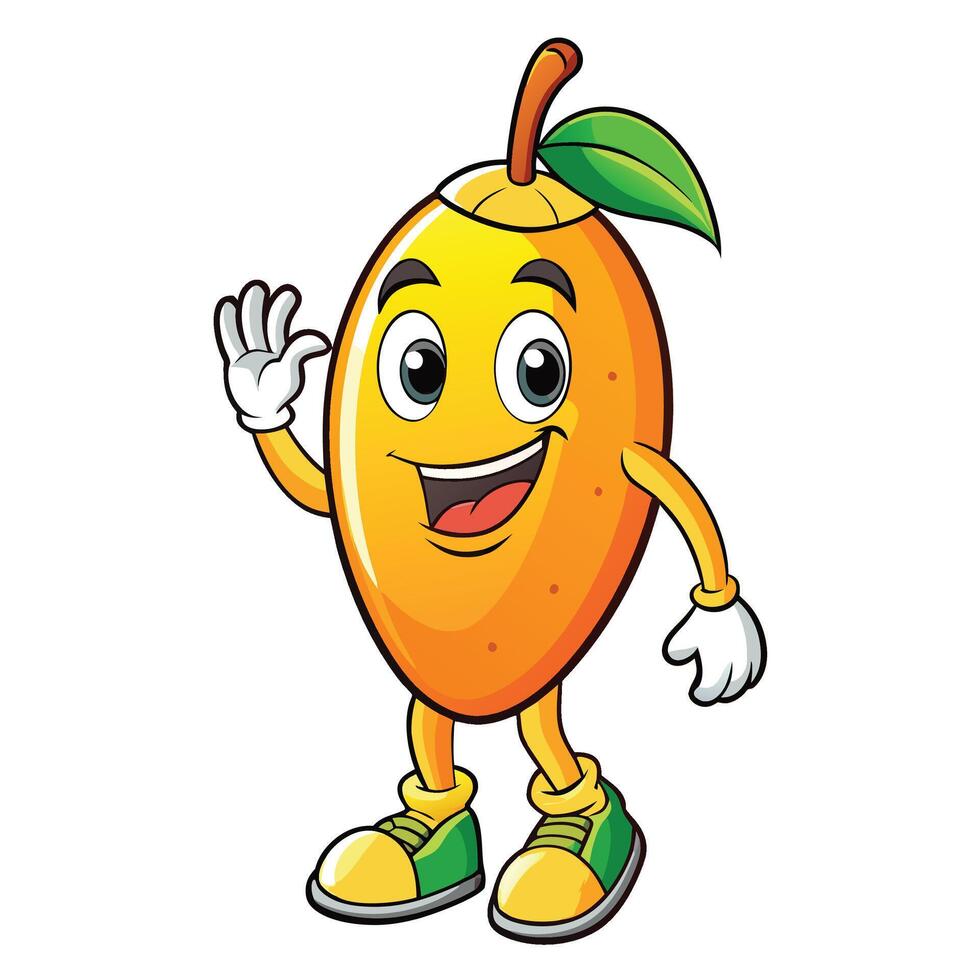 Cheerful fruit character waving white background vector