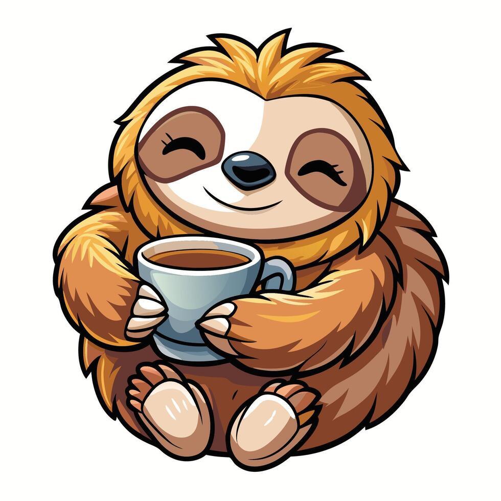 Cute sloth holding a coffee cup vector
