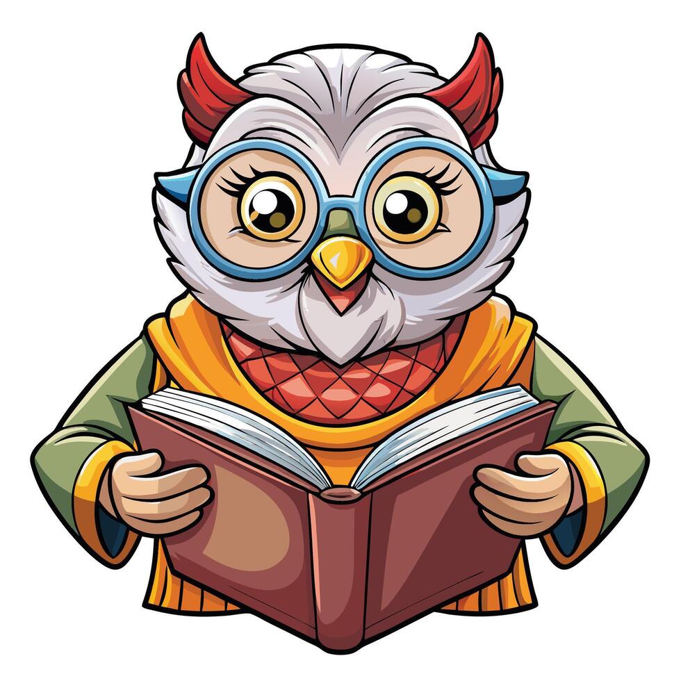 Owl Character Reading a Book vector