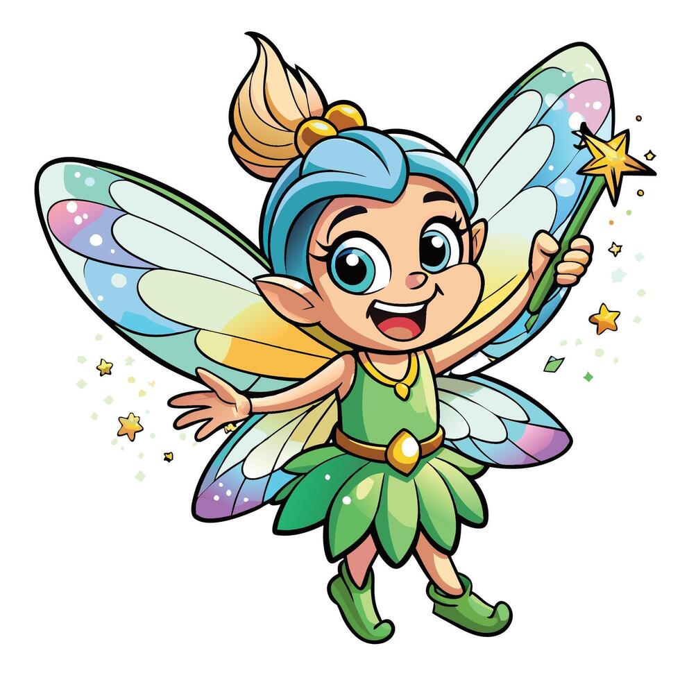 Happy fairy with wings and wand vector