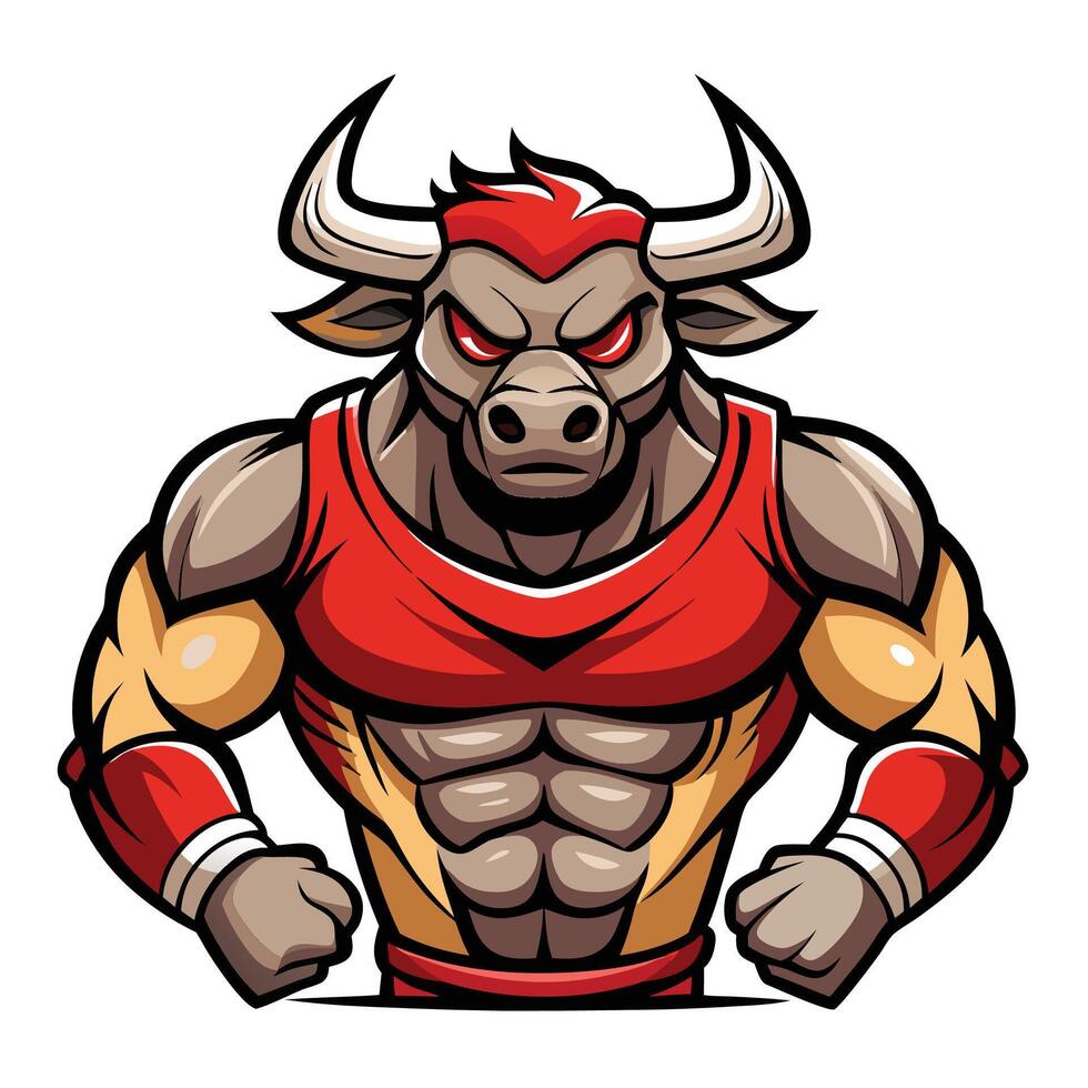 Powerful Bull Mascot white background vector