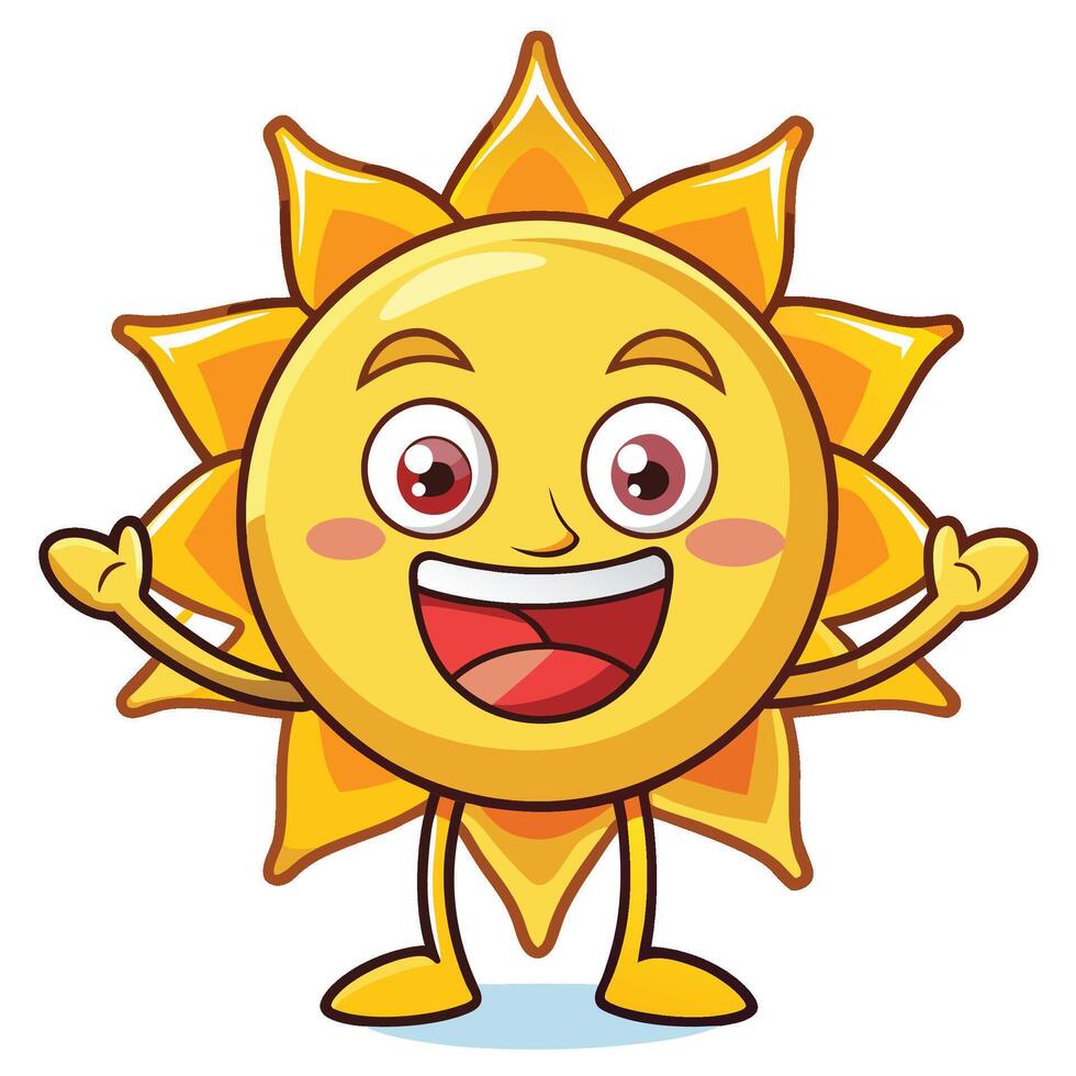 Happy sun cartoon character with outstretched arms vector