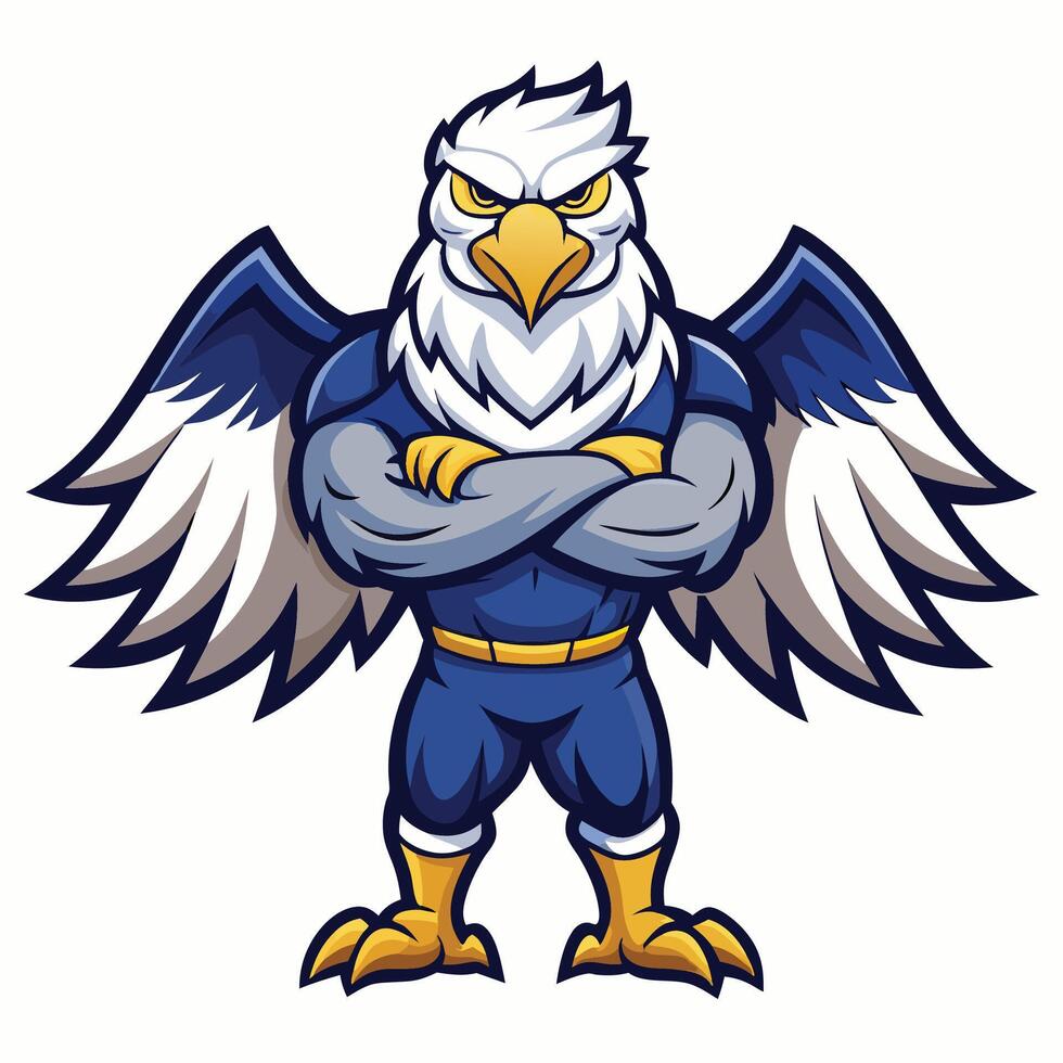Powerful eagle mascot with crossed arms vector