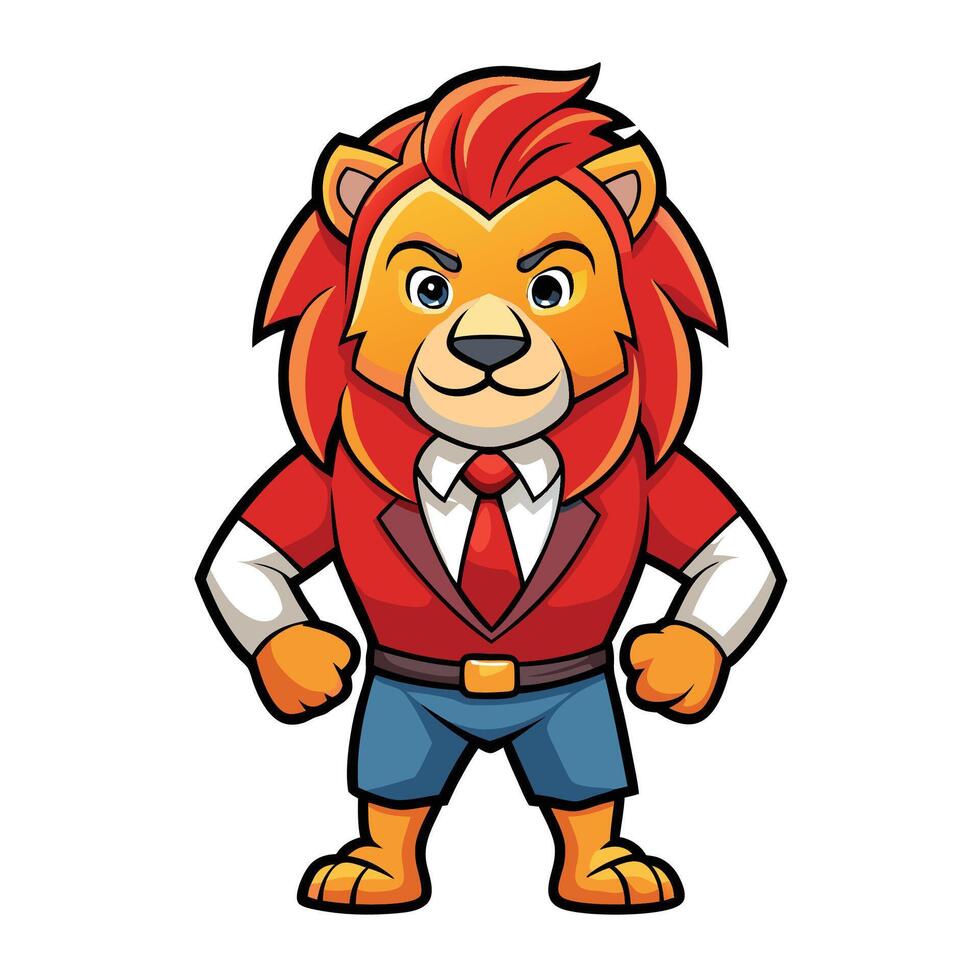 Cartoon lion in business suit white background vector