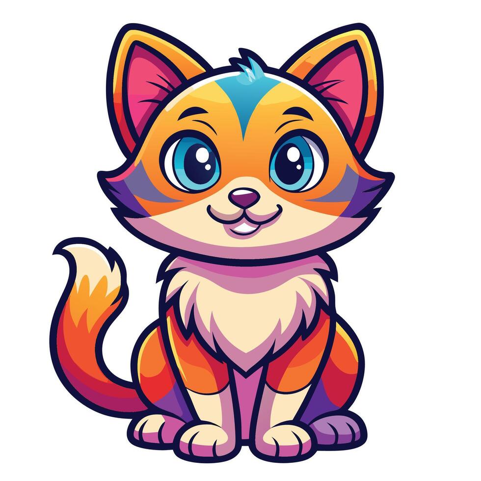 Cute cartoon cat with vibrant colors white background vector