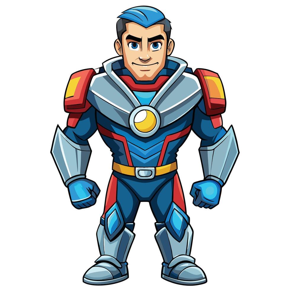 cartoon superhero in blue and red suit vector
