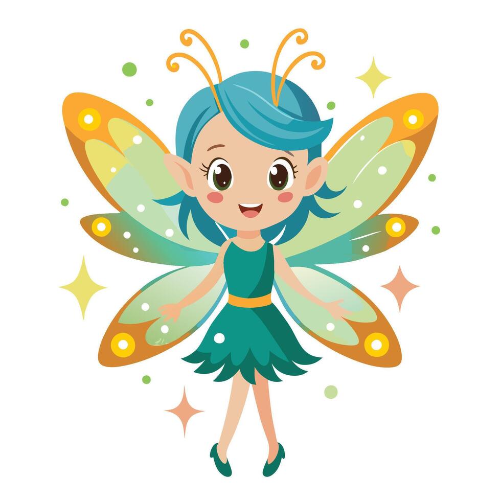 Cheerful fairy with vibrant wings vector